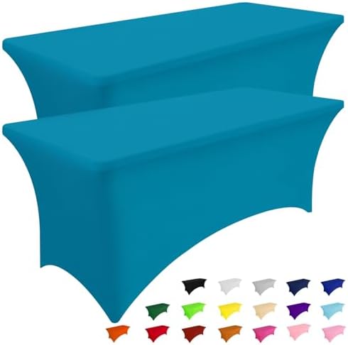 Smiry 2 Pack Spandex Table Cloth 4FT, Elastic Fitted Teal Tablecloth by Smiry