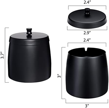 Solid Ashtray with Lid Smell Proof,Smokeless Ashtray for Cigarettes Indoor,Stainless Steel Windproof/Rainproof Ashtray,Ash tray for Outdoor Patio Outside Home Table Decor(Black,Small) - Image 2