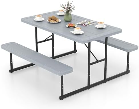 Tangkula 4 Person Picnic Table with 2 Benches, Rectangular by TANGKULA