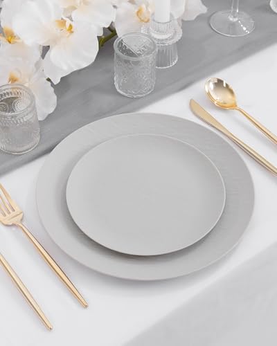 32pcs Light Grey Plastic Plates Reusable for Outdoor BBQ Camping - Image 6