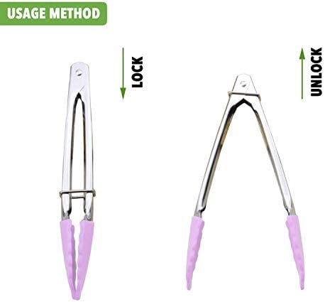 HINMAY 7-Inch Serving Tongs with Silicone Tips, Set of 3 (Pink) - Image 3