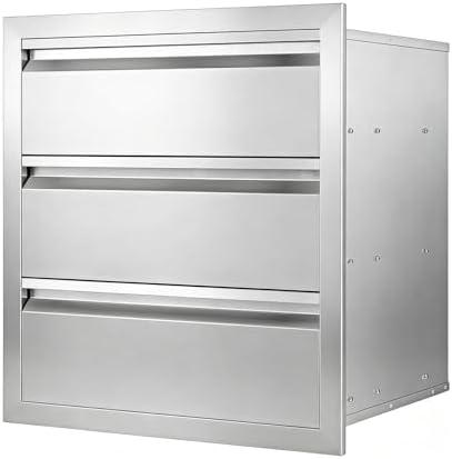 Outdoor Kitchen Drawers 18" x 20.5" x 20.5" Stainless Steel Triple Drawer Cabinet, Flush Mount Modular Storage for BBQ Islands & Patios by Cobaltis