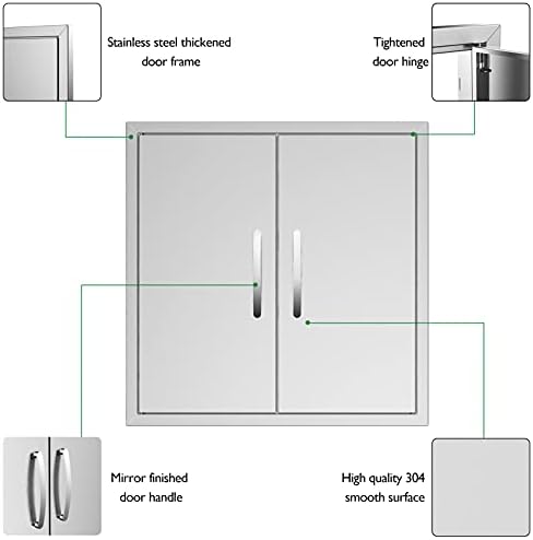 Outdoor Kitchen Doors 26W x 24H Inch, Double BBQ Access Doors 304 Stainless Steel for Outdoor Kitchen Cabinet Grill Station or BBQ Island - Image 3