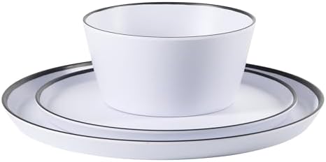 Gibson Home Folsom Shores 12 Piece Unbreakable Modern Melamine Plates and Bowls Dinnerware Set - Outdoor, Camping, & Everyday Use - White W/Black Rim - Image 6