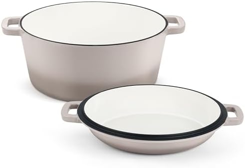 TeamFar 5qt Dutch Oven, Pre-seasoned Cast Iron for Bread Baking, Khaki by TeamFar