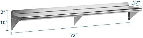 Garvee 12 in x 72 in Stainless Steel Shelf NSF Certified Appliance & Equipment Metal Shelving Mount Shelf with Backsplash for Kitchen, Restaurant, Garage, Laundry, Utility Room - Image 3