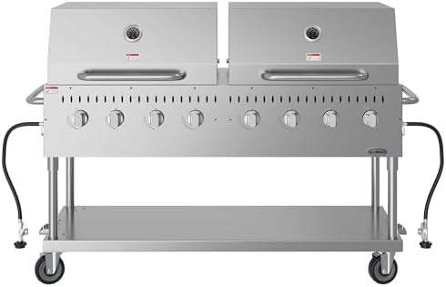 60 in. 8-Burner Commercial Outdoor Propane Gas Grill with 2 Roll Dome Covers in Stainless-Steel, ETL Listed (CGKIT6-D30D30) by KoolMore