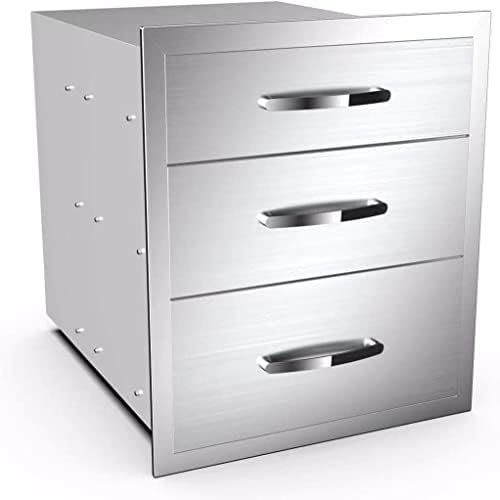 Outdoor Kitchen Drawers, 18W X 21H X 23D Stainless Steel Triple Access Drawers with Handle for Outdoor Kitchen Island by OUKIDR