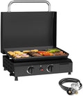 SKOK 2 Burner Gas Griddle with Hood- 17 Inch Outdoor Propane Griddle-30000 BTU Propane Fuelled, Portable Flat Top Gas Grill Camping Griddle with Lid for Kitchen, Outdoor BBQ by SKOK