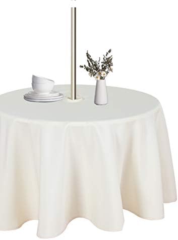 LUSHVIDA Round Outdoor Tablecloth with Umbrella Hole 60 Inch Beige by LUSHVIDA
