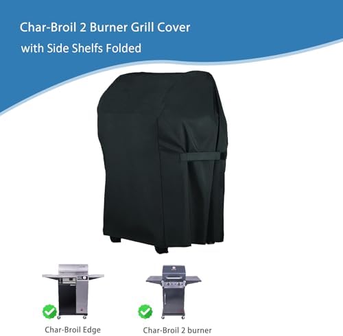 Grill Cover for Char-Broil Performance 2Burner Gas Grill Side Shelfs Folded - Image 2