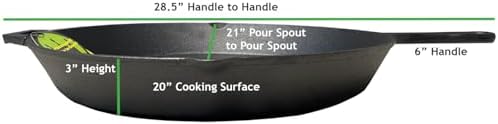 King Kooker 20-inch Oversized Seasoned Cast Iron Skillet Heavy Duty Pan Ideal for Gas Grill, Oven, Campfire Use - Image 4