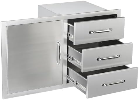 Outdoor Kitchen Door Drawer Combo Cabinet,38.1W x 22.6H x 20.8D Stainless Steel with Handles,Triple Drawers & BBQ Access Combo for Outdoor Kitchen Island (Drawer with Handle and Left Door Combo) by Unknown