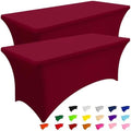 Smiry 2 Pack Spandex Table Cloth 8FT, Elastic Fitted Wine Red Tablecloth by Smiry