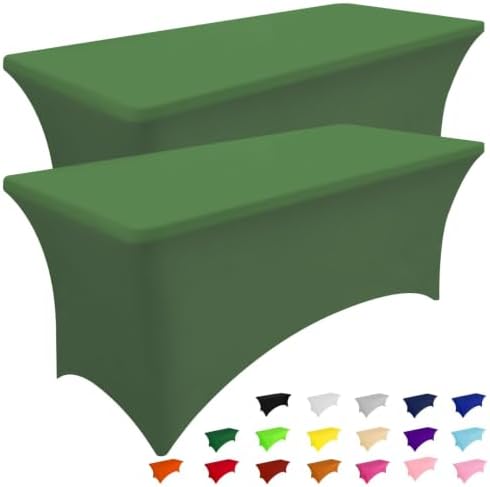 Smiry 2Pack Spandex Table Cloth 6FT, Elastic Fitted Olive Green Tablecloth by Smiry