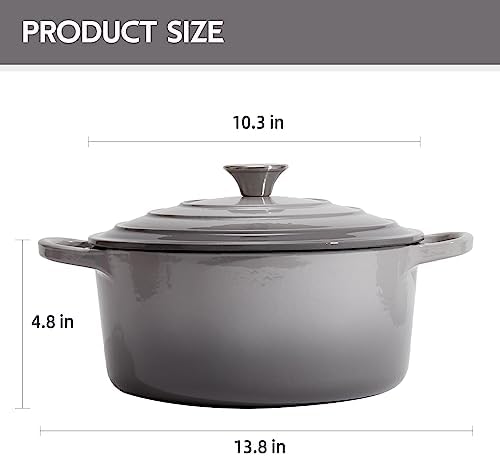 6 Quart Dutch Oven Enameled Cast Iron with Lid - Big Dual Handles - Oven Safe up to 500°F - Classic Round Pot for Versatile Cooking (Light Gray, 6 QT) - Image 6