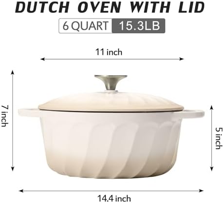 Enameled Cast Iron Dutch Oven Pot with Lid, 6 QT Large Dutch Oven - Image 2