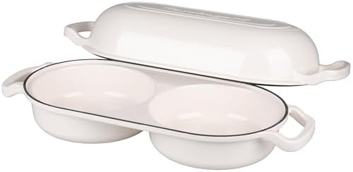 VORRINGARD Enameled Cast Iron Double Dutch Oven with Lid, Dual Round Loaf Pan, Bread pan for Homemade Sourdough Bread Baking, White - Image 5