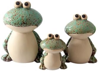 Frog Garden Decor Set of 3,Funny Cute Ceramic Frog Garden Statues Yard Decoration Outdoor Holiday Decorations,Ideal Ornament for Outside Pond Pool Patio Front Porch Backyard (Green) by KSZNZB