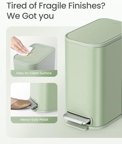 Cesun Small Bathroom Trash Can with Lid Soft Close & Pedal, 1.3 Gal, Green - Image 3