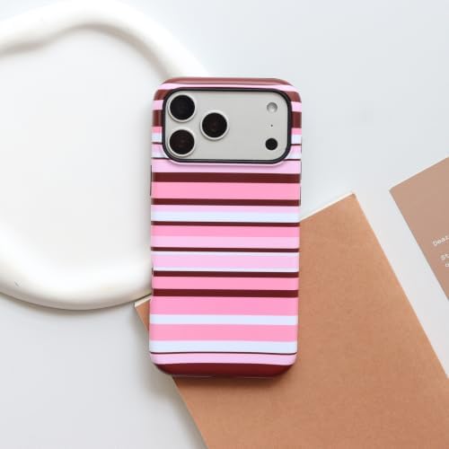 for iPhone 18 Pro Max Case, Magnetic Matte Frosted Dual-Layer Striped Phone Case for Women, Retro Aesthetic Cover Compatible with MagSafe Accessories - Rose Cocoa - Image 2