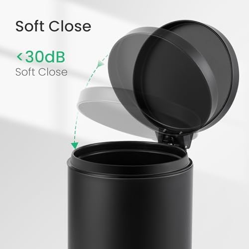 Cesun Small Round Bathroom Trash Can with Lid Soft Close, 1.2 Gal, Black - Image 5