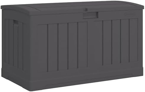 Suncast 50 Gallon Medium Capacity All Weather Construction Resin Outdoor Storage Deck Box with Arched Lid for Patio, Garden, or Pool, Peppercorn by Unknown