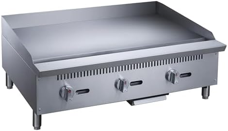 FSE 373-DCGM36 36" Gas Countertop Griddle, 3 Burners, 90,000 BTU, 3/4" Polished Steel Plate, Manual Controls, Full-Length Drip Pan, Stainless Steel, NG/Propane Compatible, Commercial Kitchen by FoodServiceEssentials
