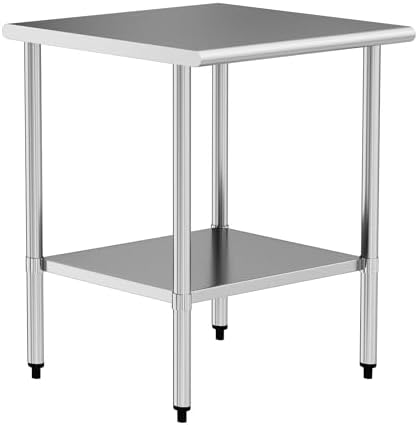 Stainless Steel Work Table 30 x 30 Inch with Adjustable Undershelf, Heavy-Duty Metal Prep Table for Commercial Kitchen & Restaurant, Garage, Outdoor by Chingoo