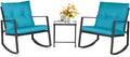 SUNCROWN 3 Piece Outdoor Rocking Bistro Set Black Wicker Furniture Porch Chairs Conversation Sets with Glass Coffee Table, Light Blue by HOME