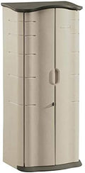 Rubbermaid Compact Vertical Resin Storage Shed With Floor (2 x 2.5 Ft), Weather Resistant, Beige/Brown, Organization for Home/Backyard/Garden Tools/Porch/Patio Cushions/Pool Chemicals/Toys by Rubbermaid