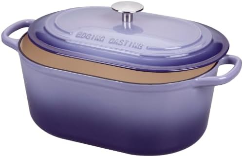 EDGING CASTING Enameled Cast Iron Oval Dutch Oven, 6QT, Purple - Image 4