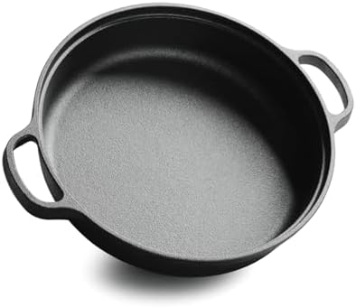LI-GELISI Deepened flat-bottom cast iron frying pan, double-handle thickened uncoated old-fashioned iron pot, pancake and steak frying household multi-purpose large iron pot (25 inch) - Image 3