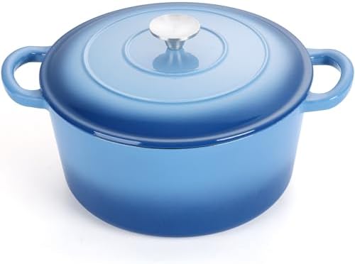 E-far Dutch Oven Pot with Lid, 5 Quart Enameled Cast Iron Round Dutch Oven Stockpot for Bread Baking/Braising/Cooking/Roasting/Stewing, Heavy Duty Nonstick Cookware Safe for Induction & Oven - Blue by E-far