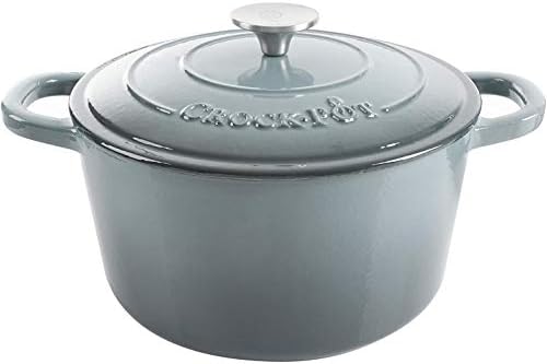 Crock Pot Artisan 5-Quart Round Enameled Cast Iron Dutch Oven – Slate Gray, Heavy-Duty Cookware for Slow Cooking, Roasting, Baking with Lid by Crock-PotBrand