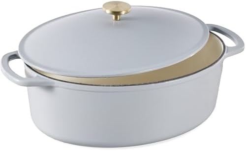 Best Choice Products Oval 7.5 Quart Enamel Cast-Iron Dutch Oven, Heavy-Duty Pre-Seasoned for Baking, Cooking w/Side Handles – French Gray by BestChoiceProducts