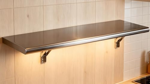 Concession Shelf 60"L x 14"W，22 gauge ASTM 304 Stainless Steel Folding Serving Food Shelf ，Wall Mount Shelving , Stainless Steel Shelf For Food Truck, grill area,BBQ working table, Restaurant .NSF - Image 7