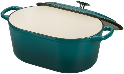 EDGING CASTING Enameled Cast Iron Oval Dutch Oven, 6QT, Darkcyan - Image 5