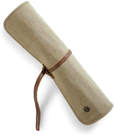 Angus Stoke Knife Bag made of durable Canvas & genuine buffalo Leather - Chef's Knife Roll Case for Cooking, Camping & BBQ - Knives storage Neil (Beige) - Image 3