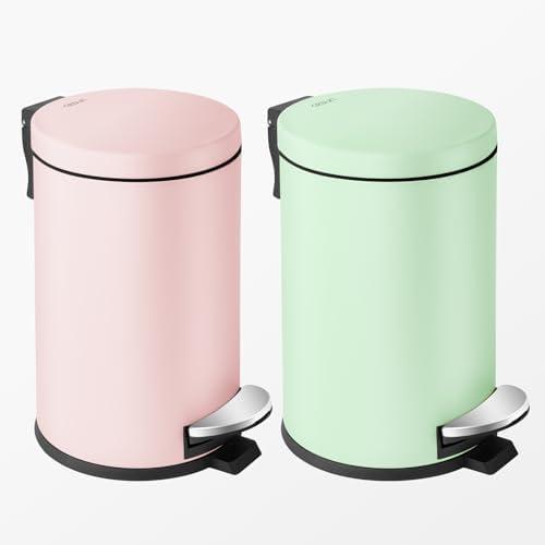 Cesun Small Round Bathroom Trash Can with Lid Soft Close, 1.2 Gal, Pink - Image 7