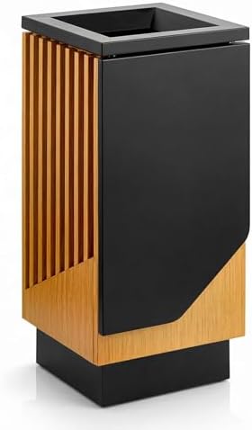 13 Gallon Square Outdoor Trash Can - Decorative Steel and Wood Composite Commercial Waste Receptacle with Hinged Lid and Galvanized Steel Liner for Hotels, Retail Stores, and Entryways by Zedfire
