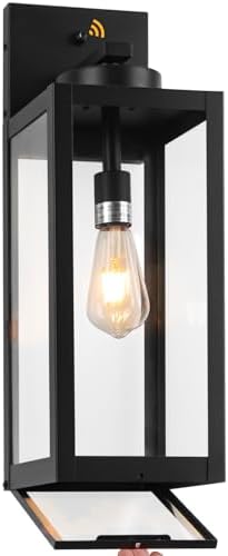 20" Black Dusk to Dawn Outdoor Wall Lantern with Closed Bottom, Coach Light by Yolsunes