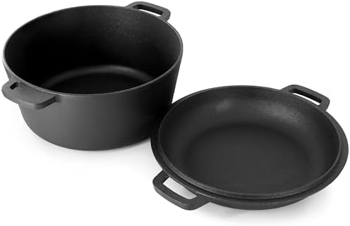 MegaChef 5 Quart Pre-Seasoned 2-in-1 Cast Iron Dutch Oven and Skillet - Image 2