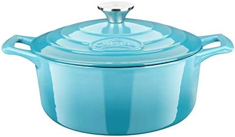 La Cuisine Enameled Cast Iron Dutch Oven Casserole Dish Pot with Lid, 3.7 QT 9.5 Inches Dia. Matte Black Enamel Interior, Teal Porcelain Enamel Exterior Oven-Safe by LaCuisineforlife
