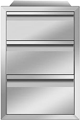 Pull Out Trash Drawer, Lower Sliding Rails Stainless Steel Roll Out Trash Bin Pull Out Tray With Handle For Outdoor Kitchen BBQ Island Grill Station,Three Drawers - Image 3