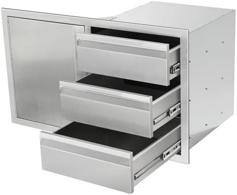 Outdoor Kitchen Door Drawer Combo Cabinet with BBQ Access and Triple Drawers for Outdoor Kitchen Island, Dimensions 38.1"" W x 22.6"" H x 20.8" (Drawer and Left Door Combo) - Image 7