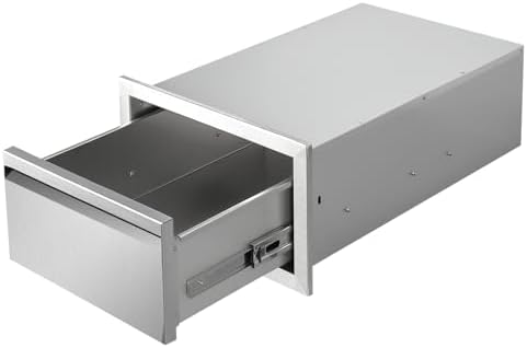 Outdoor Kitchen Drawers Single BBQ Drawers Flush Mount Built-in Stainless Steel Drawer 14" W x 8.5" H x 23" D for Outdoor Kitchen Island Patio Grill Station by Unknown