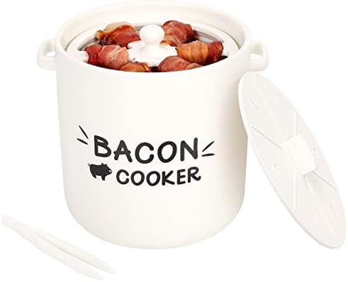 SOLIGT Ceramic Bacon Cooker for Microwave Oven - Splatter-Proof Design Microwave Bacon Cooker with Lid and Bonus Tongs - Easy Faster Bacon Maker for Yummy Crispy Bacon by SOLIGT
