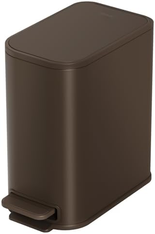 Cesun Small Bathroom Trash Can with Lid Soft Close, Step Pedal, 5 Liter / 1.3 Gallon Stainless Steel Garbage Can with Removable Inner Bucket, Waste Basket for Bathroom, Bedroom (Brown) by Cesun