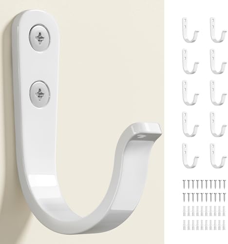 10Pcs Wall Hooks, White Metal Coat and Towel Hooks, Holds Up to 40 lbs by jockcaras